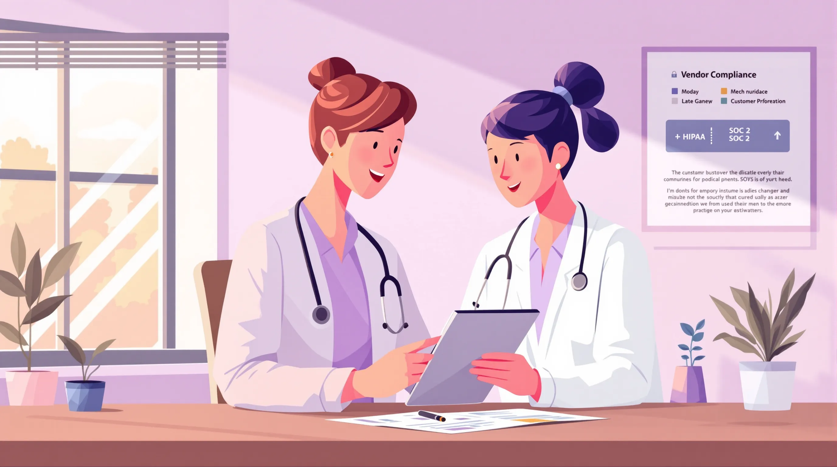 Practice administrator reviewing HIPAA compliance checklist when evaluating a medical answering service vendor