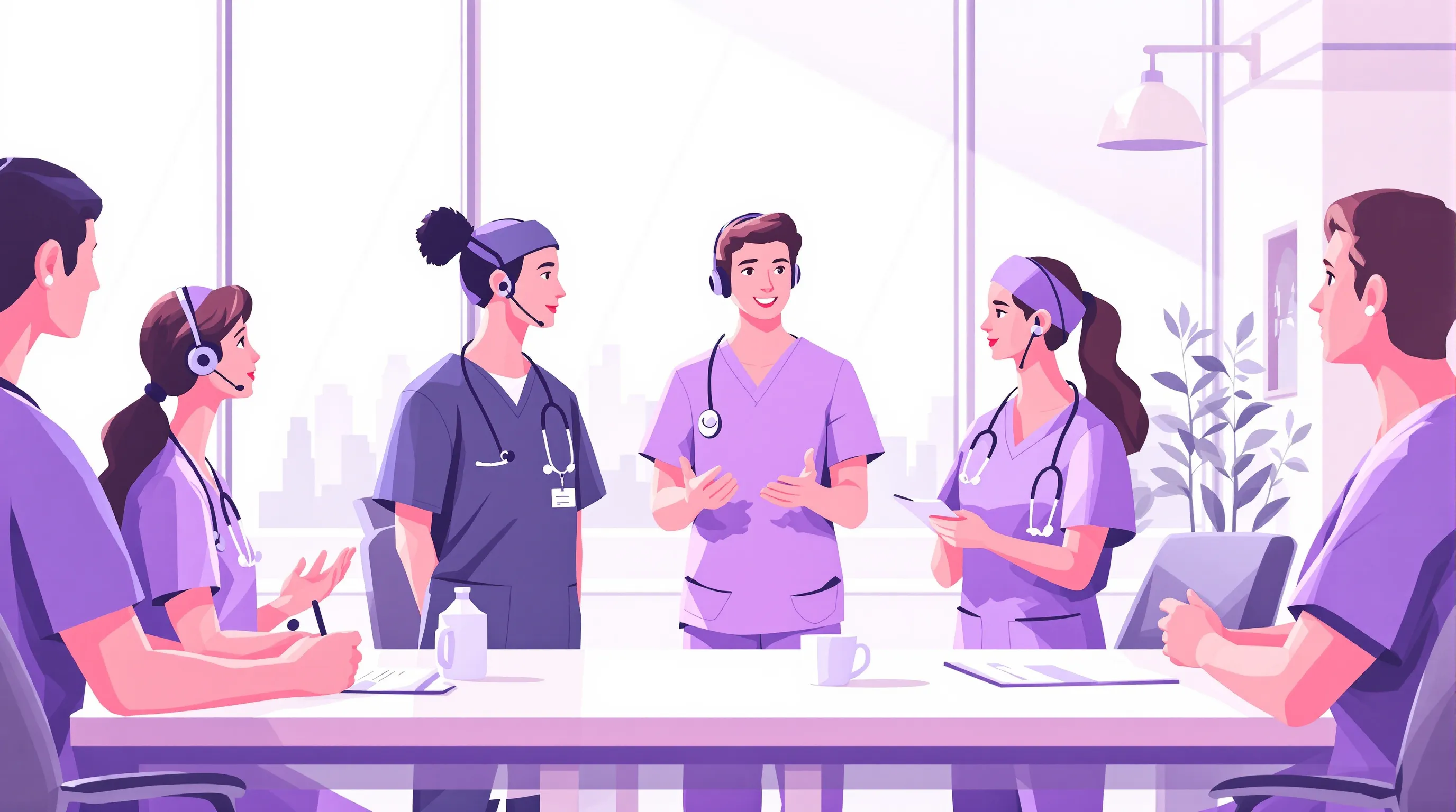 Healthcare staff practicing verbal de-escalation techniques during a structured training exercise
