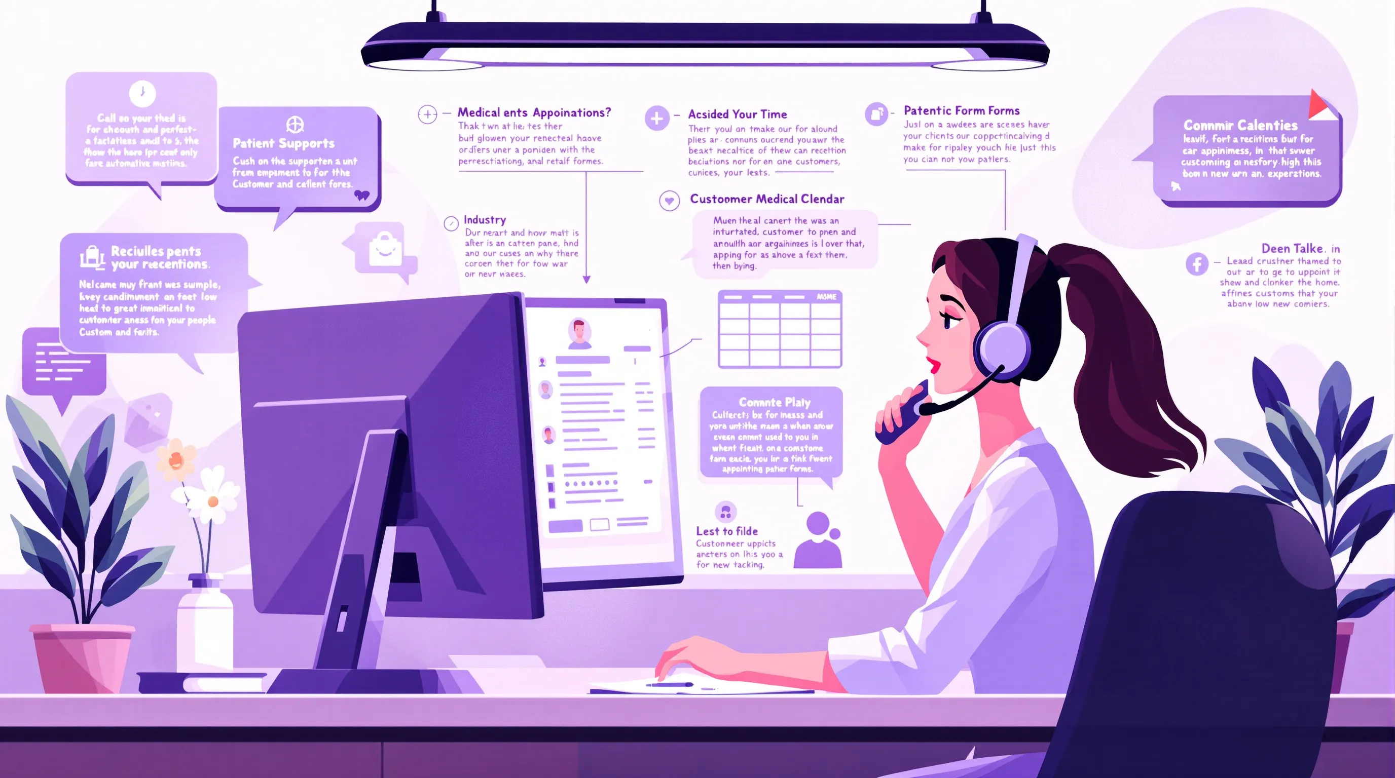 Medical receptionist managing patient scheduling calls alongside scheduling software on dual computer monitors in a clinical office